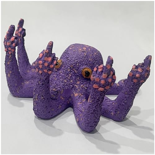ARTFILIF Humorous Funny Octopus Figurine, Angry Octopus Statue, Luminous Gesture Octopus Ornament, Resin Craft Sculpture Outdoor Garden Patio Desktop Ornaments (Purple)