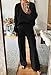 Viottiset Women's 2 Piece Outfits Casual V Neck Knit Wide Leg Sweater Lounge Set Sweatsuit Black Medium