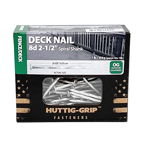 Huttig-Grip Fence Deck Nails 2-1/2 inches 8d for Wood Fencing HGN8OGSTDK1 Spiral Shank Outdoor Galvanized Finish, 1 lb Pack of 106 Nails - Image 5