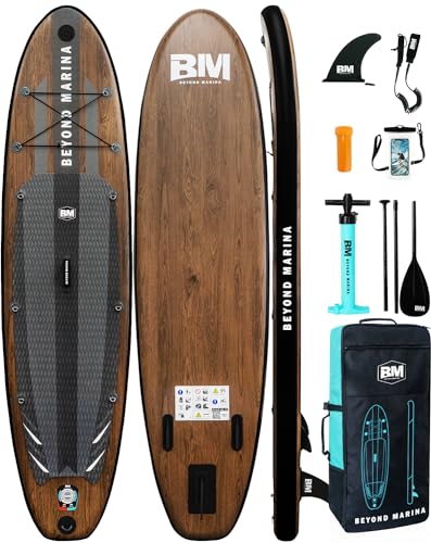 BEYOND MARINA Inflatable Stand Up Paddle Board, 10\'6\" SUP Paddleboard for Adult, Premium Accessories | Non-Slip 5MM EVA Deck & Foam Handles, Camera Mount, Double Action Pump, 85L Travel Backpack