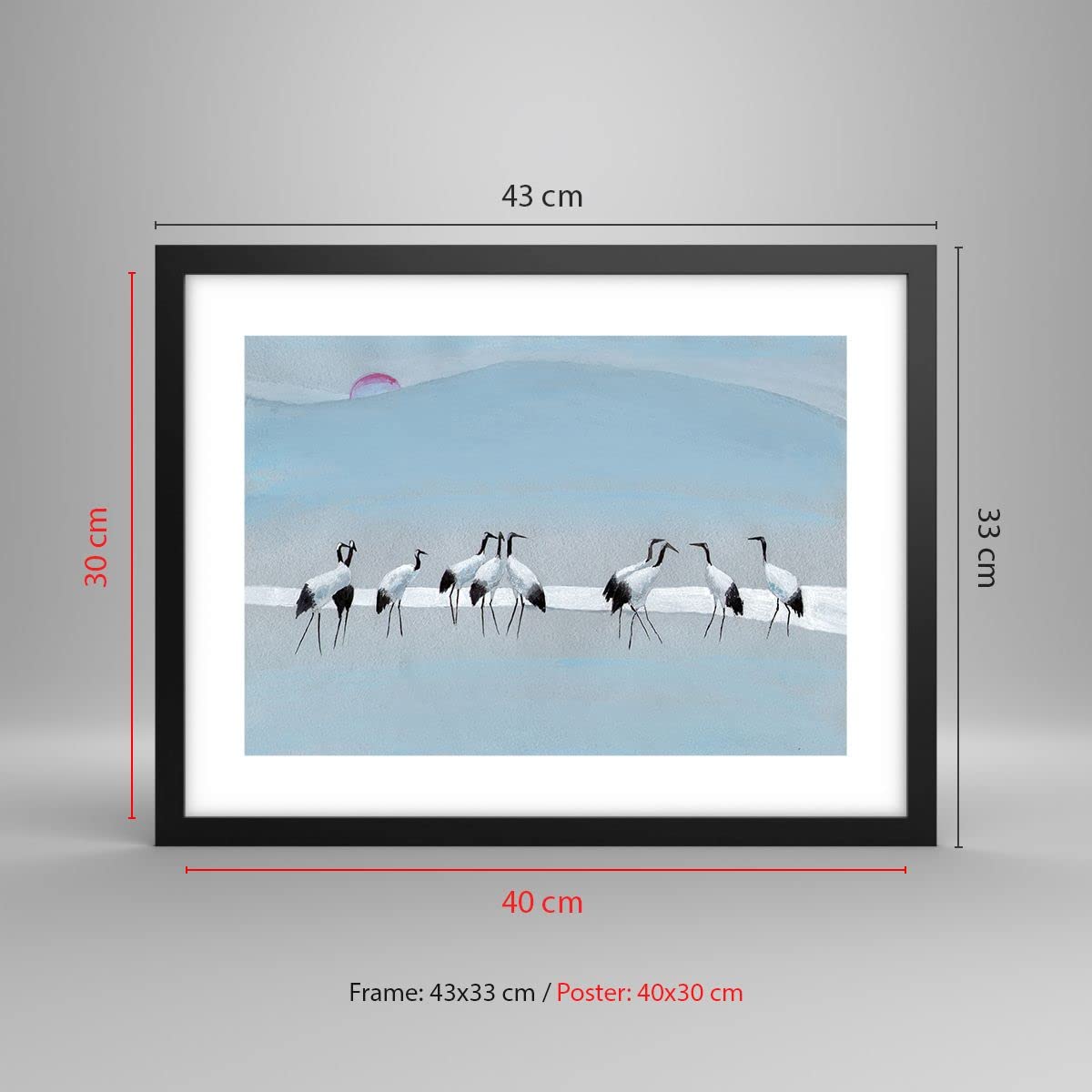 Muralo Stampa Su Tela 40x30 Cm – Gru Con Uccelli E Paesaggio Natura, Design XXL 910