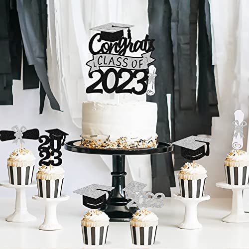 Graduation Cupcake Toppers Congrats Grad Class Of 2023 Cake Decoration For We Are Proud Of You Themed Graduation Cap Diploma Cake Decorations I’m Done Party Supplies 31 Pcs Sparkly Glitter Décor #TOP5