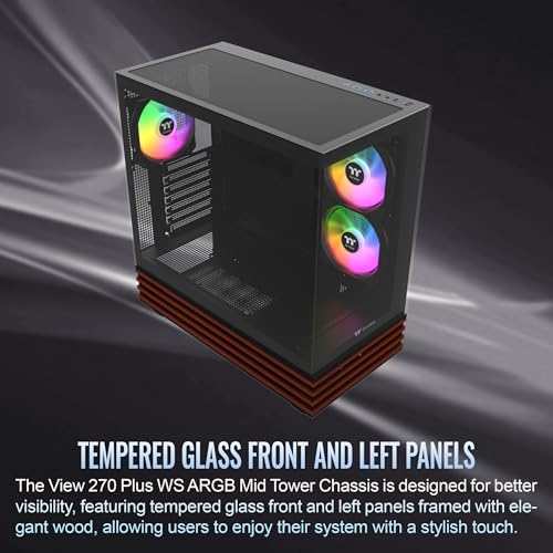 Image of Thermaltake View 270 Plus WS ARGB; Mid Tower; 3x120mm Lite Fans Included; 360mm Radiator Support; 420mm GPU Clearance;Bottom Wood Trim; E-ATX /ATX /mATX /mITX; 220mm PSU Clearance;Black; CA-1Y7-00M1WN-WS