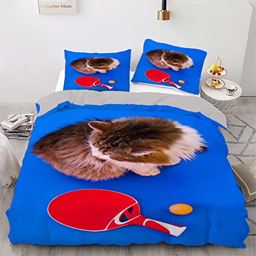 Housse De Couette 200x200 Chat De Raquette De Ping-Pong 110g/㎡ Microfiber Parures De Lit+1 Taie d'oreiller 65*65 Adapté Aux Enfants Cover