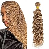 12 Inch Blonde Single Human Hair Bundle Water Wave 1 Bundle Human Hair #27 Color Wet and Wavy 100% Unprocessed Brazilian Virgin Quick Weave Hair Extensions for Women Honey Blonde Bundles