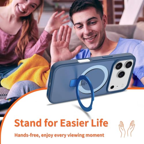 Image of Magnetic for iPhone 17 Pro Case, 6.3 inch, Compatible with MagSafe, Rugged Kickstand, Not-Yellowing Military-Grade Protection, Matte Blue