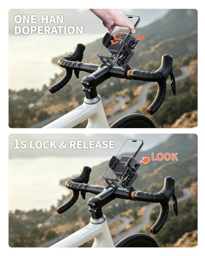 Image of Delobon Motorcycle Phone Mount with Upgraded Dampener for Bike Phone Holder | One-Handed, Camera-Friendly Phone Holder for Motorcycles, E-Bikes, Scooters, Iphone, Samsung, and 6-7.2 inch Phones.