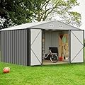 GUNJI 10 x 8 FT Shed Outdoor Storage Shed Metal Garden Shed with Lockable Door Outside Waterproof Tool Shed for Backyard, Patio, Lawn (Gray)