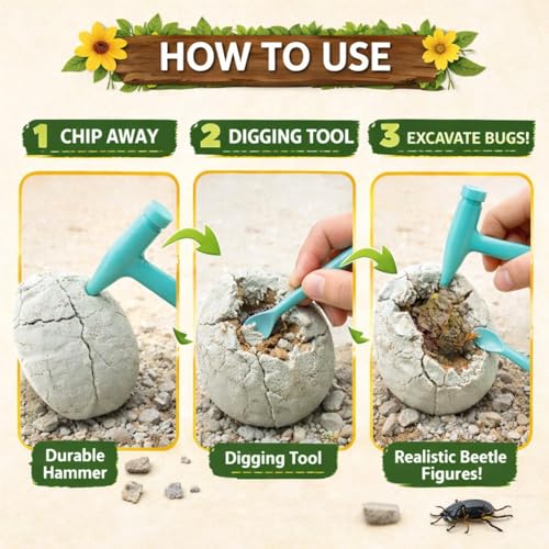 Image of Apex Beetle Fossil Dig Kit for Kids 5+ | STEM Archaeology Excavation Toy with Hammer & Chisel | Science Discovery Learning Kit | Educational Gift