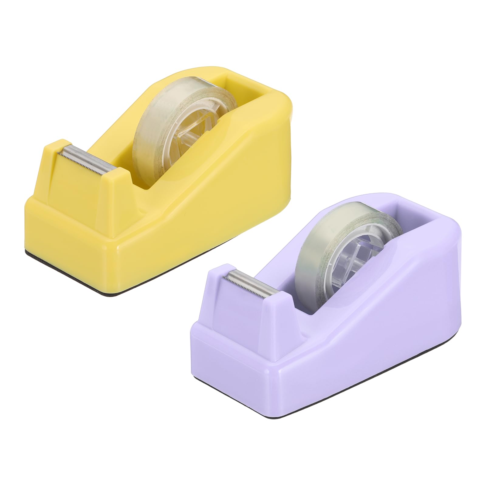PATIKIL 2pcs Tape Dispenser Desk, Small Tape Dispenser Cute Desktop Dispenser Holder for Tape Office Desktop, Yellow Purple