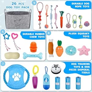 Puppy Chew Toys for Teething, 26 Pack Dog Chew Toys Puppy Teething Toys, Interactive Dog Rope Toys with Bin, Dog Toys for Small & Medium Dogs