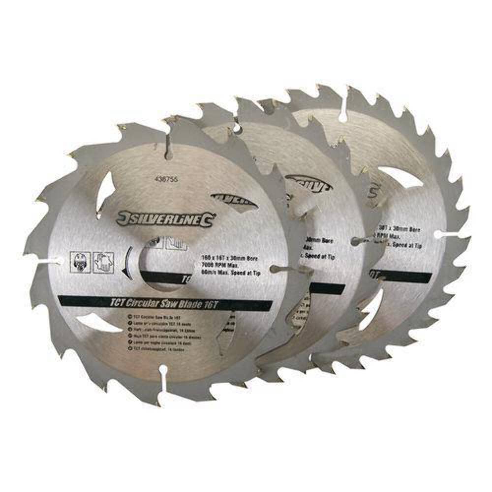 Silverline Multicolour 436755 Tct Circular Saw Blades 16, 24, 30T 3Pk 160 X 30 - 20, 16, 10 Mm Rings