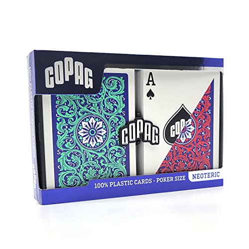 Image of Copag 1546 Neoteric Design 100% Plastic Playing Cards, Poker Size Green /Red Double Deck Set (Regular Index)