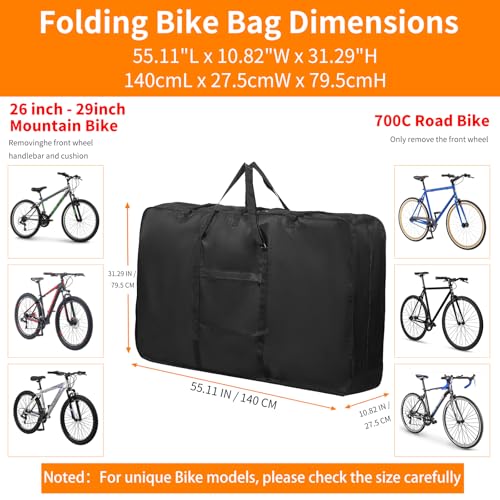 Bike Travel Bag,Upgraded 900D Mountain Bike Travel Bag with 3 Fixed Buckles,Strong Webbing and Seperate Compartments Inside,Large MTB Case for 26-29 inch Mountain Bicycle,55.11×10.82×31.29 inch - Thumbnail 6