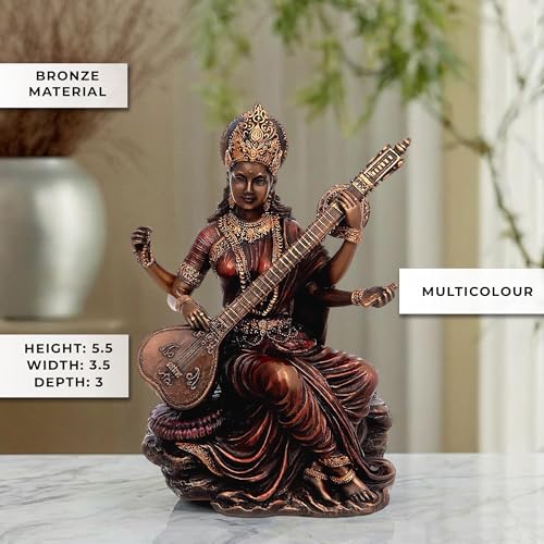 Image of Amazon Brand - Umi Saraswati Idol Sculpture Hindu Goddess of Knowledge Music & Art 15.0 cm Height 13.4 cm Width