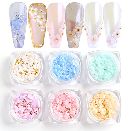SILPECWEE Light Change Flower Nail Charms 3d Nail Flower Gold and Silver Caviar Nail Art Charms Nail Jewelry for Acrylic Nails DIY Craft Nail Design Accessories Nail Art Supplies (6 Boxes)