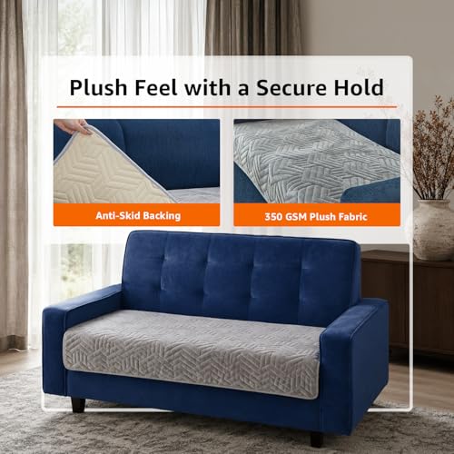 Image of Amazon Basics - Velvet Quilted Make Your Own Sofa Cover |70 x 120 cm| Microfiber Sofa Slipcover (Striped,Silver, 2 Seater)