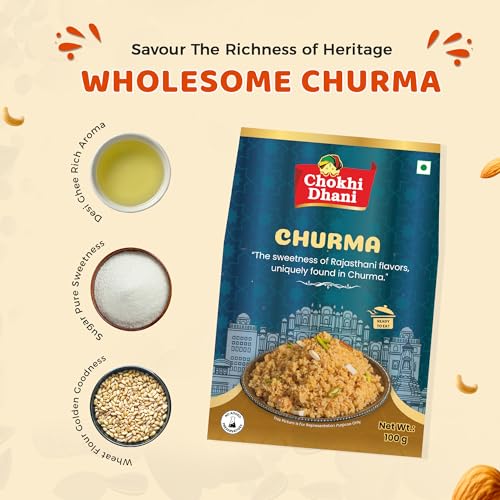 Image of Chokhi Dhani Wheat Churma 100g | Ready to Eat Rajasthani Sweet | Traditional Churma Dessert | Crumbly Indian Mithai | Veg