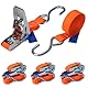 Spanngurt mit Ratsche und S Haken 4er Set 700 kg Zurrgurt DIN EN 12195-2 Ratschengurt 2-teilig orange 4 m oder 6 m, 25 mm breit - 4er Pack 2.5 cm x 4 m