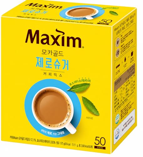 Maxim Mocha Gold Stevia Zero Sugar Coffee Mix Sticks 11.5g x 50 Sticks Instant Korean Coffee Low Calorie