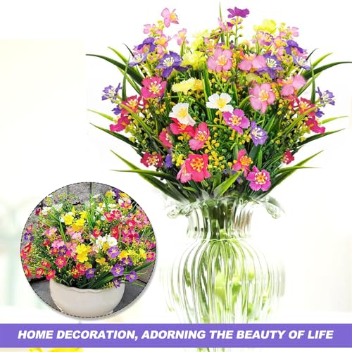 Artificial Flowers for Outdoors, 6 Bundles Fake Faux Spring Flowers Artificial Outdoor Plastic Silk Flower Bulk for Garden 6 Colors image 2