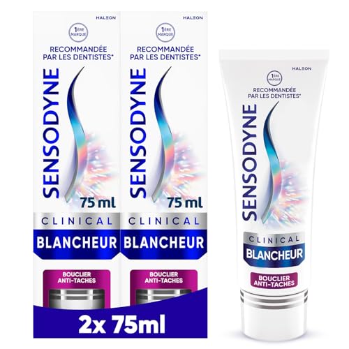 SENSODYNE - Dentifrice Clinical Blancheur - Action Cliniquement Prouvée pour Soulager la Sensibilité Dentaire - Bouclier Anti-Taches - Dents 2 Teintes Plus...