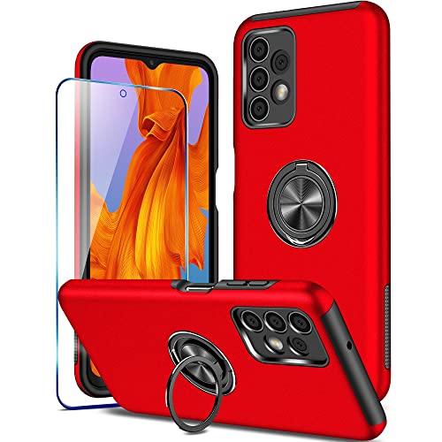 KRAFTCARE for Samsung A13/A04S Case with Kickstand Ring and Screen Protector, Shockproof and Anti Scratch 360° Magnetic Ring Holder Stand Phone Cover for Samsung Galaxy A13 4G/A04S - Red