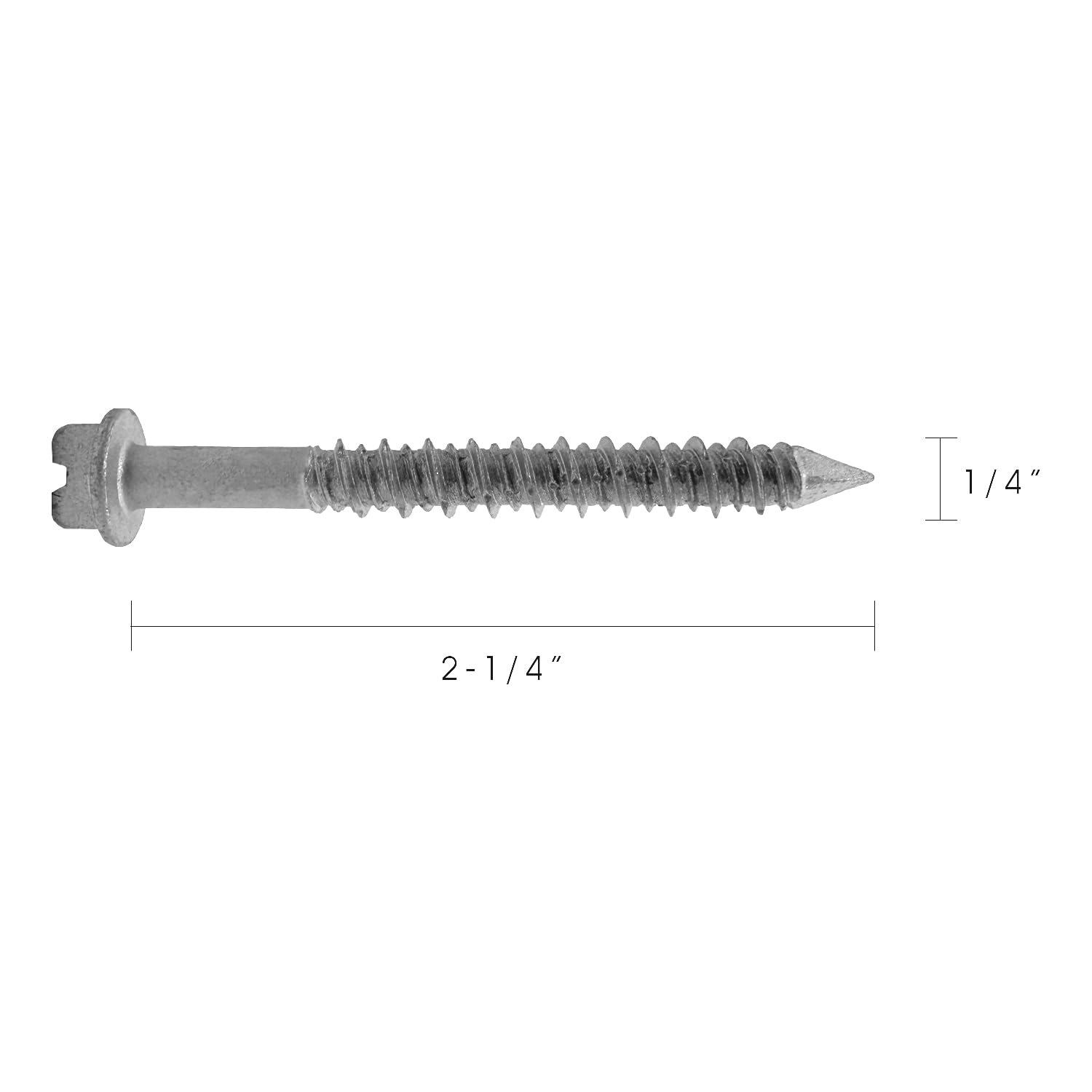 100-Pack 1/4" x 2-1/4" 410 Stainless Steel Hex-Head Diamond Point Concrete Screws for Exterior Anchoring + Drill Bit