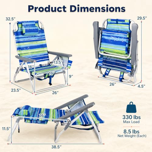 Image of Tangkula Set of 2 Backpack Beach Chair for Camping Beach Picnic