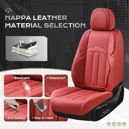 Image of Coverado Car Seat Covers Front Set, Luxury Nappa Leather Seat Covers Universal Fit Waterproof Non-Slip Breathable Automotive Seat Protectors for Cars, SUVs, Trucks