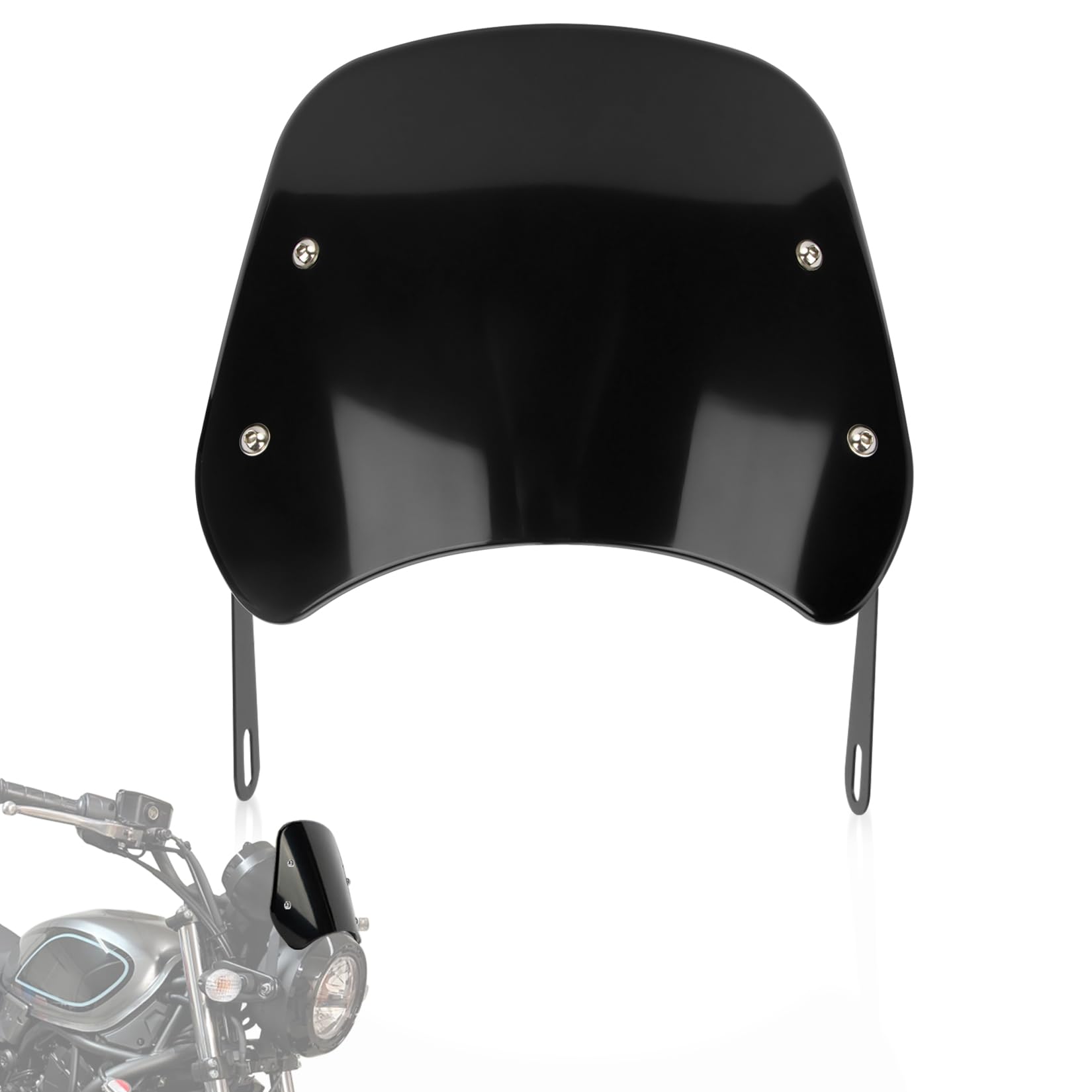 Photo 1 of PSLER Motorcycle Front Universal Windshield Windscreen Wind Deflector Fairing Front Flyscreen with Headlight Mounting Bracket Universal for Motorbike with 5"-7" Headlight Headlamp