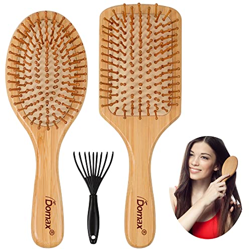 Hair Brush Bamboo Wooden Hairbrush-2PCS Paddle Hairbrush for Men and Women Suitable for Long Short Thick Thin Straight Curly Wavy Dry Hair