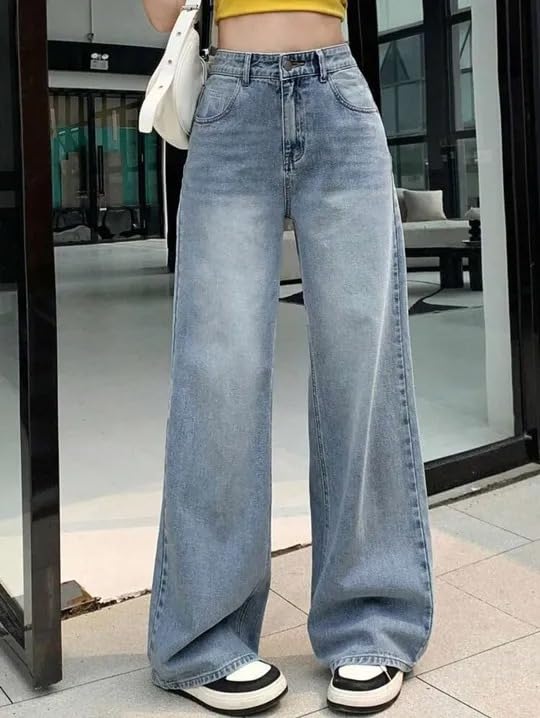 Image of KOTTY Women Trendy Wide Leg Jeans High Waist Baggy Fit Denim Streetwear Jeans