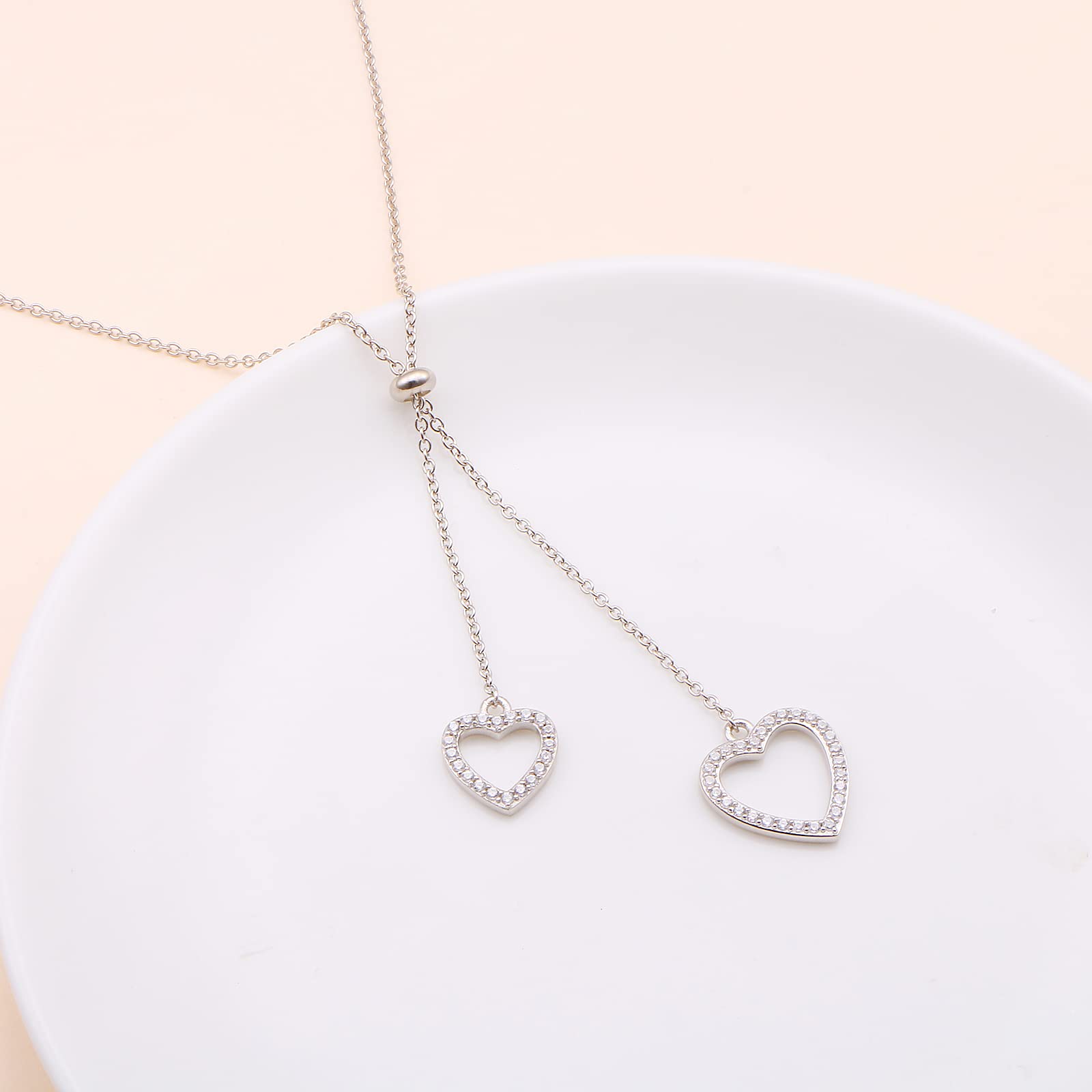 Y Kette für Damen 925 Sterling Silber Mond und Stern/Herz Anhänger Halskette Layered Halsketten Verstellbar Y Halskette Schmuck Geschenk Für Frauen