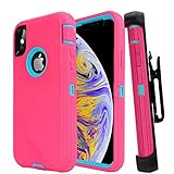 Casa iPhone Xs Max 6.5'' Shockproof Case, Touch 3 in 1 Heavy Duty Holster Case Belt Clip + Armor Protective Kickstand Cover for Apple iPhone Xs Max 6.5'' 2018 (Light Blue+Pink)