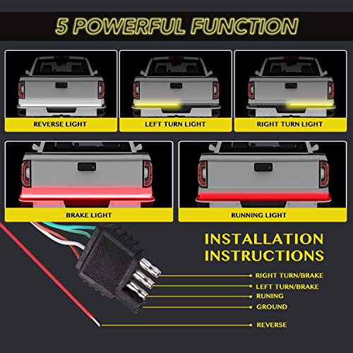 TWING 60 inches Tailgate Light Bar 540 LEDs Tailgate Strip Light Waterproof Wire Red Brake Running White Reverse Lights Solid Amber Turn Signal Reverse Lights for Trailer Pickup Jeep RV Van