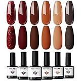 Modelones Fall Winter Brown Gel Nail Polish, 6 Colors Chestnut Wine Brown Pumpkin Chocolate Burgundy...