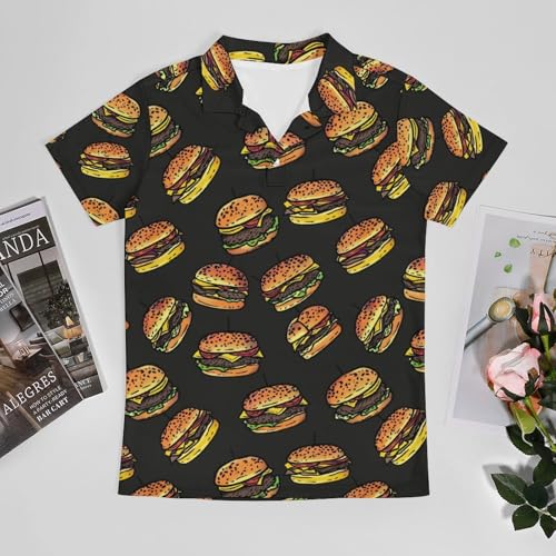 Boys' Classic Polo Shirts Short Sleeve Moisture-Wicking Golf & Tennis Shirts for Youth Teens Cute Hamburger3