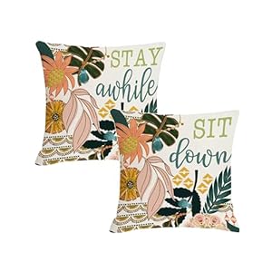 Jartinle Floral Outdoor Waterproof Pillow Covers 18×18 Decorative Boho Tropical Flower Sit Stay Sayings Porch Pillows Cushion Cases Set of 2 for Couch Patio Furniture Outdoor Decor