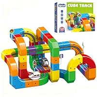 Clickrail Electric Train Set, Track Fusion Toy, Magic Rail Cube Train Set, with Gravity-Defying Motorized Train, 3D Embedded Layouts Train Track Set, DIY Cube Track, for Kids (123PCS)
