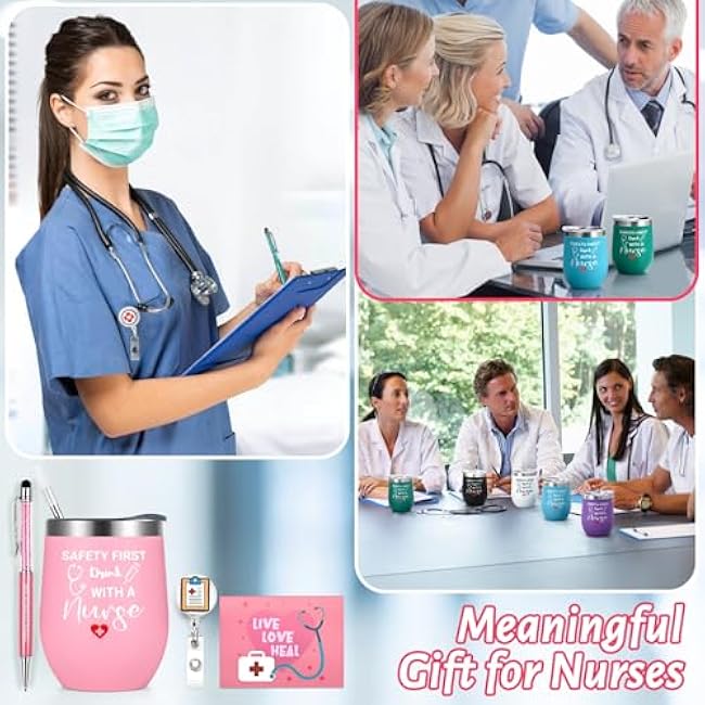 Lifecapido 24 Pcs Nurses Week Gifts Bulk 2025 for Women Men, Nurse Graduation Gift Nurse Practitioner Gift, Appreciation Gifts 6 Nurse Stainless Steel Wine Tumbler