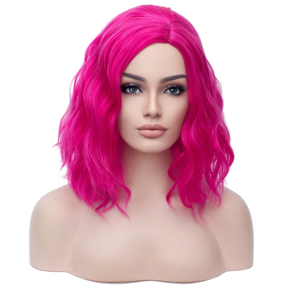 Photo 1 of BERON Short Curly Bob Wig - Hot Pink