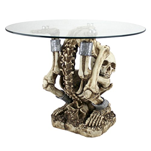 Design Toscano Contortionist Skeleton Glass-Topped Side Table, 23 Inch, Faux Bone Finish #TOP1