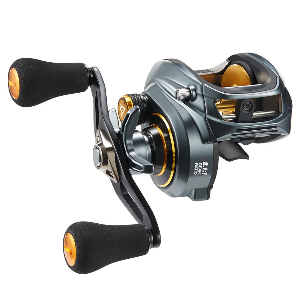 Piscifun Alijoz Fishing Reel Size 300 Fishing Reel with Aluminum Frame for Low Profile and 33lb Drag Bait 5.9:1/8.1:1 Freshwater Saltwater Speed Ratio Double Handle