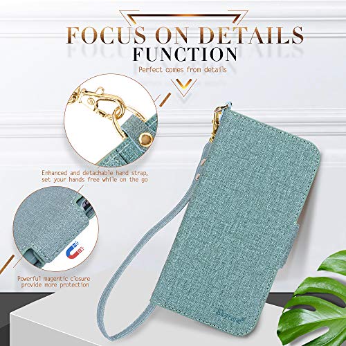 Skycase Iphone 12/12 Pro 6.1" 5G Wallet Case: Rfid Blocking, Handmade Flip Folio, Card Slots, Detachable Strap, Green #TOP5