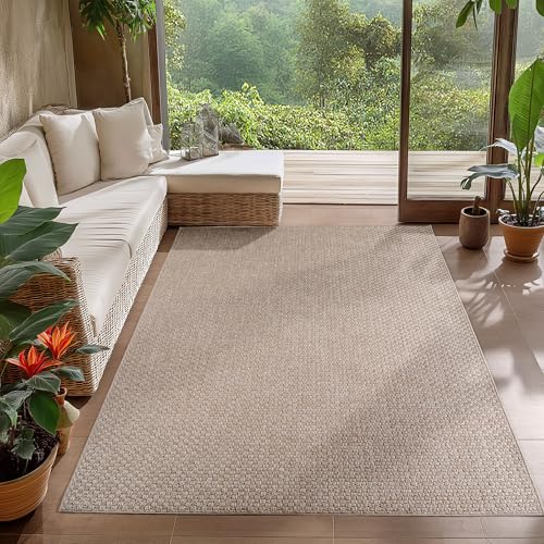 Carpetsale24 Alfombra de Exterior Beige 280x370 cm, Resistente a la Intemperie y a los Rayos UV, Ideal para Cocina, Balcón, Terraza, Salón y Comedor, Diseño Liso Estilo Boho.