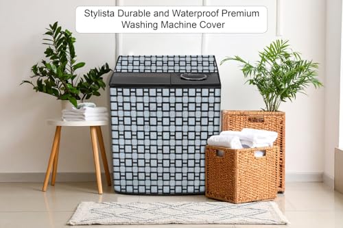 Image of Stylista PVC Washing Machine Cover Compatible for GODREJ 8KG Semi-Automatic Top Loading WS 800 PDS, Lattice Pattern Grey