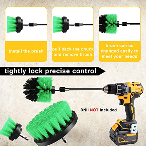 Drill Brush Attachment Set, 4 Pack Scrub Brushes For Cleaning, Cleaning Brushes For Household Use, Shower, Car, Kitchen, Drill Scrubber Brush Kit, Mobzio Power Scrubber Cleaning Supplies (Green) #TOP2