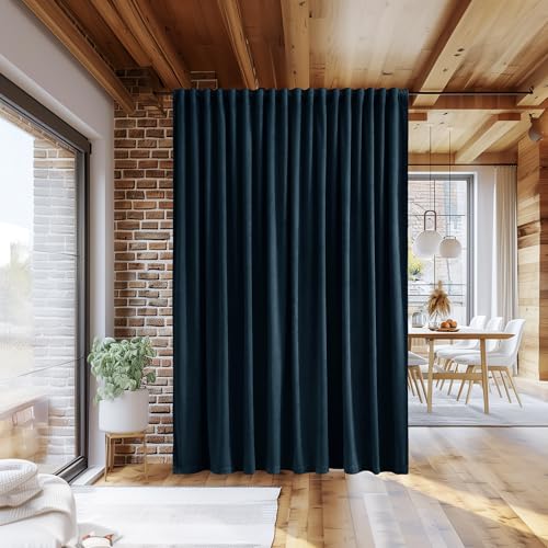 Image of Extra Wide Velvet Curtains Luxury Navy Blue Room Darkening Thermal Insulated Sliding Door Curtains Back Tab Large Window Drapes for Living Dining Room Hotel, W100 x L96, 1 Panel
