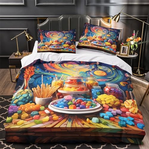 Housse de couette microfibre gâteau 3D anti-plis avec fermeture éclair king size - 4